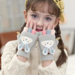 Cozy Cute Cartoon Girls' Winter Gloves Warm Cold-Proof Flip Top Design for Writing and Skiing Polyester Blend Hand Washable