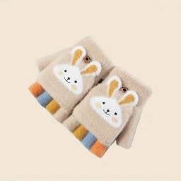 Cozy Cute Cartoon Girls' Winter Gloves Warm Cold-Proof Flip Top Design for Writing and Skiing Polyester Blend Hand Washable