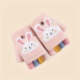 Cozy Cute Cartoon Girls' Winter Gloves Warm Cold-Proof Flip Top Design for Writing and Skiing Polyester Blend Hand Washable