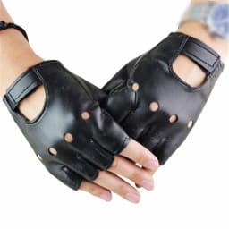 Soft Leather Mittens for Men, Outdoor Mittens, Driving,Motorcycle and Biker, Fingerless Gloves, Half-Finger Gloves, Black, 1Pair