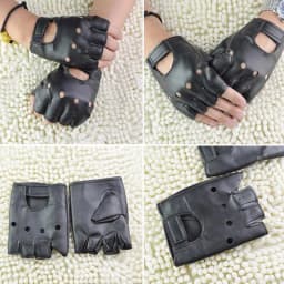Soft Leather Mittens for Men, Outdoor Mittens, Driving,Motorcycle and Biker, Fingerless Gloves, Half-Finger Gloves, Black, 1Pair