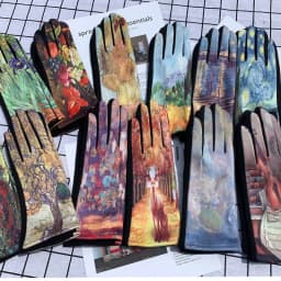 Women Autumn Winter Keep Warm Touch Screen Oil Painting Literary Fashion Personality Gloves Elasticity Drive Cycling Retro Opera