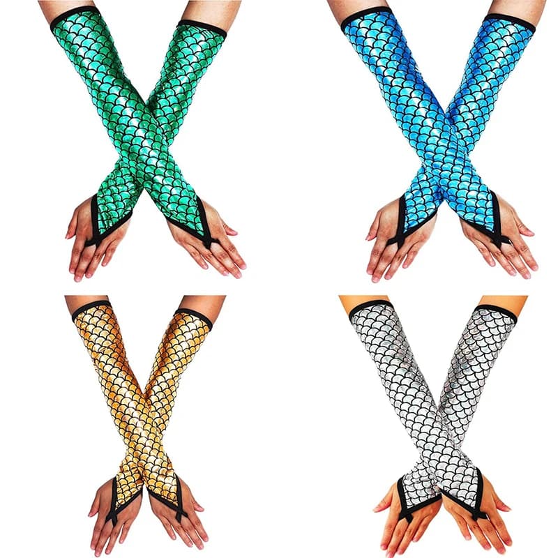 Summer 45CM Long Women Sunscreen Finger Hook Mermaid Scale Gloves Fashion PersonalityStage Performance Halloween Cosplay
