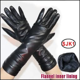 Women's Sheepskin Gloves Long 100% Genuine Leather Gloves Long Sleeve Over Elbow Arm Guard Warm Flannel Lining Autumn and Winter