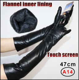 Women's Sheepskin Gloves Long 100% Genuine Leather Gloves Long Sleeve Over Elbow Arm Guard Warm Flannel Lining Autumn and Winter