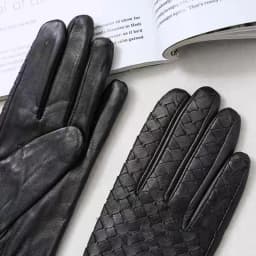 European Hand Woven Leather Lambskin Gloves for Woman 2025 Winter Black Beige Plaid Short Luvas Mujer Outdoor Warm Handschuhe