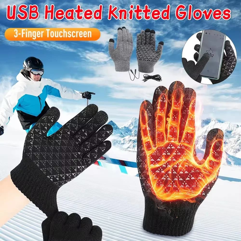 Rechargeable Electric Heated Gloves USB Heated Knitted Gloves Skiing Climbing Motorcycle Gloves Touch Screen Winter Hand Warmer