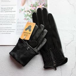 Women's Leather Gloves Touch Screen Sheepskin Fashionable Zipper New Autumn and Winter Warm Motorcycle Riding Gloves