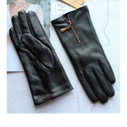 Women's Leather Gloves Touch Screen Sheepskin Fashionable Zipper New Autumn and Winter Warm Motorcycle Riding Gloves