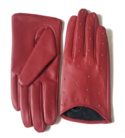 Women's Spring Autumn Natural Sheepskin Leather Gloves Female Genuine Leather Punk Style Rivet Motorcycle Driving Gloves R755