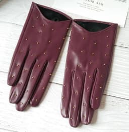 Women's Spring Autumn Natural Sheepskin Leather Gloves Female Genuine Leather Punk Style Rivet Motorcycle Driving Gloves R755
