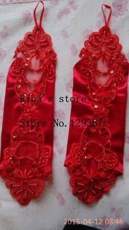 women's fashion gloves sexy red fingerless gloves red paillette lace gloves red long design gloves R2060