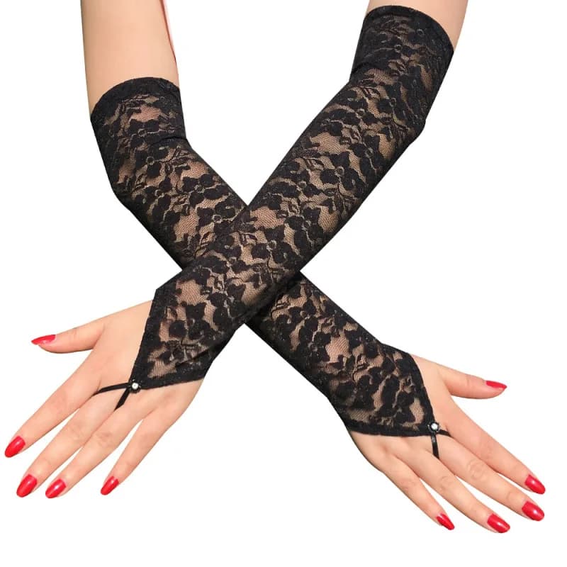 41cm Summer Sexy Lace Hollow Long Arm Sleeve Gloves Sun Protection Cycling Drive Cover the Scar Thin High Elasticity Etiquette
