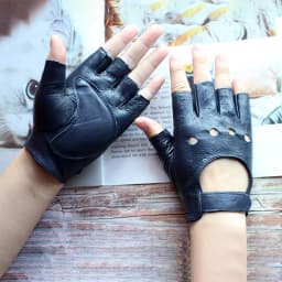 Half Finger Gloves Women's Leather Thin Fashion Hollow Style Color Sheepskin Short Outdoor Motorcycle Riding Locomotive Driving