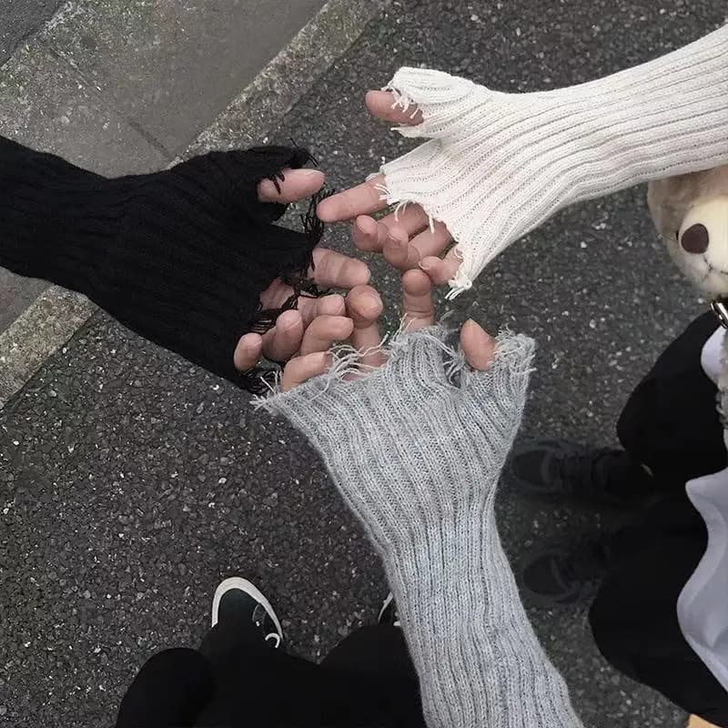 New 1Pair Punk Broken Slit Gothic Unisex Glove Fingerless Cuff Ninja Sport Hole Mitten Cool Women Men Hollow Out Rock Gloves
