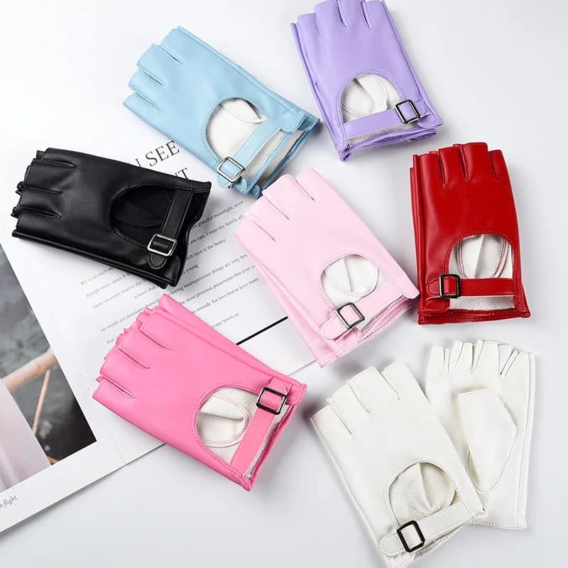 Women Nightclubs Stage Performance DS Punk Style Half Finger Solid Hollow Leather Gloves Fashionable Personality Hip Hop Cosplay
