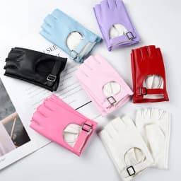 Women Nightclubs Stage Performance DS Punk Style Half Finger Solid Hollow Leather Gloves Fashionable Personality Hip Hop Cosplay