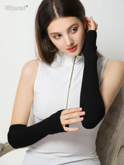 Winter Women Wool Long Mitts 40cm 50cm 60cm Fine Knitted Fingerless Gloves Y2k Thermal Gloves Semi Finger Lengthen Arm Warmers