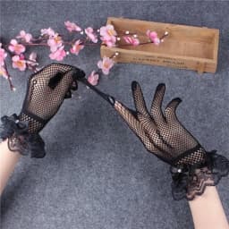 Fashion Elegant Ladies Short Lace Gloves Sheer Fishn Net Black White Prom Party Gloves Female's Fashionable Soild Color Mittens