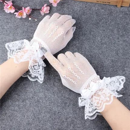 Fashion Elegant Ladies Short Lace Gloves Sheer Fishn Net Black White Prom Party Gloves Female's Fashionable Soild Color Mittens