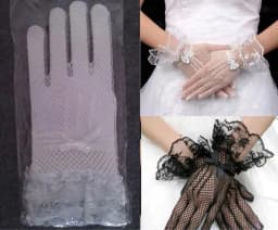 Fashion Elegant Ladies Short Lace Gloves Sheer Fishn Net Black White Prom Party Gloves Female's Fashionable Soild Color Mittens