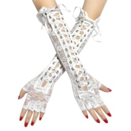 Sexy Lace Strap Gloves Long Ribbon Half Finger Prom Gloves Show Nightclub Dinner Cosplay Punk Gothic Lolita Cool Glove