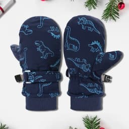 Children Waterproof Skiing Fleece Lined Mittens Dinosaur Patterned Winter Gloves Kids Outdoor Cold Weather Accessories