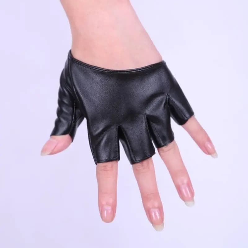 1 Pair Women Fashion PU Leather Half Finger Gloves Goth Punk Rock Hollow Fingerless Gloves Stage Performance Lolita Cosplay