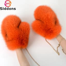 New 2026 Winter Women's Real Fox Fur Gloves Luxury Ladies Keep Warm Natural Fox Fur Mittens Women Fashion Cute Plush Hand Warmer
