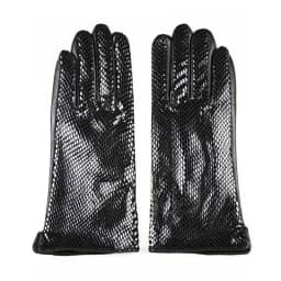 Women's Snake Print Leather Sheepskin Gloves High Gloss Velvet Lined Warm Fashion Driving Gloves for Autumn Winter