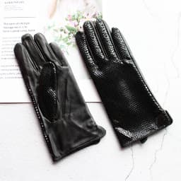 Women's Snake Print Leather Sheepskin Gloves High Gloss Velvet Lined Warm Fashion Driving Gloves for Autumn Winter