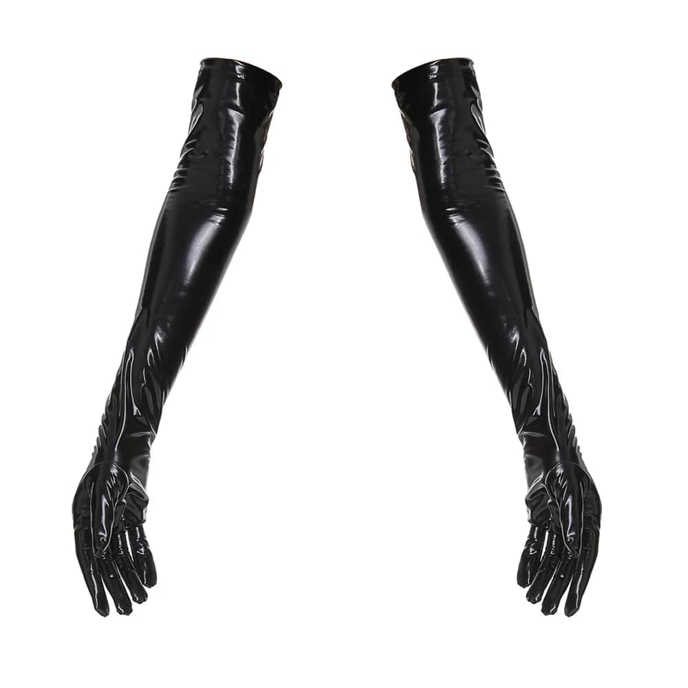 High Elastic Shiny Faux Leather Gloves Full Fingers Elbow Glove Punk Hip-hop Jazz Outfit Mittens Cosplay PU Gloves Sexy Women