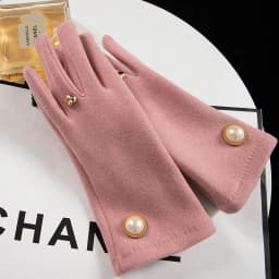 Korean Cute Pearl Plus Velvet Outdoor Sports Cycling Windproof Touch Screen Driving Women's Autumn and Winter Warm Gloves S349