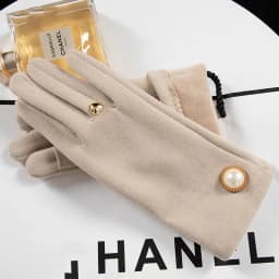 Korean Cute Pearl Plus Velvet Outdoor Sports Cycling Windproof Touch Screen Driving Women's Autumn and Winter Warm Gloves S349
