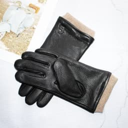 Men's Motorcycle Riding Leather Deer Skin Gloves Outdoor Windproof Fashion New Wool Lining Autumn And Winter Warm Gloves