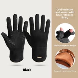 Winter Warm Gloves for Men's Outdoor Cycling and Driving Suede and Fleece Thickened Non-slip Touch Screen Gloves