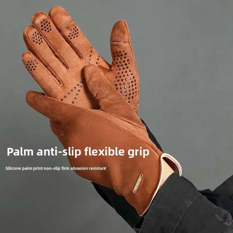 Winter Warm Gloves for Men's Outdoor Cycling and Driving Suede and Fleece Thickened Non-slip Touch Screen Gloves