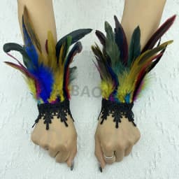 Natural Feather Sleeve Cuffs Gloves Party Cosplay Lace Wrist Cuffs Fur Sleeve Furry Accessories Carnival Stage Show Costume
