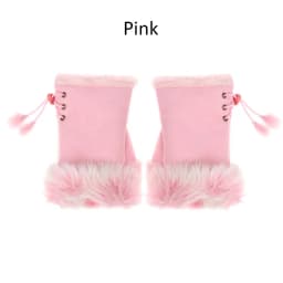 Winter Women Girls Faux Rabbit Hair Fingerless Thicken Warm Gloves Soft Stretch Mittens Outdoor Sports Half Finger Gloves