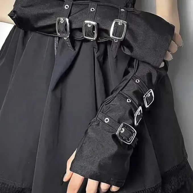 2024 Fashion Personality Buckle Straps Punk Style Women Spandex Fingerless Gloves Lolita Cosplay Stage Performances Street Dance