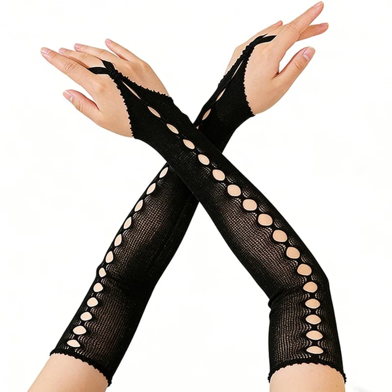 45CM Women's Fingerless Hook Finger Gloves Sexy Long Hollow Out Mesh Gothic Punk Stretchy Nightclub Pole Dance Stage Performance