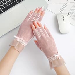 Women Summer Ice Silk Sexy Lace Thin Sunscreen Half-Finger Gloves High Elasticity Non-Slip Breathable Mesh Drive Cycling Soft
