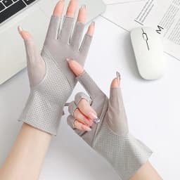 Women Summer Ice Silk Sexy Lace Thin Sunscreen Half-Finger Gloves High Elasticity Non-Slip Breathable Mesh Drive Cycling Soft