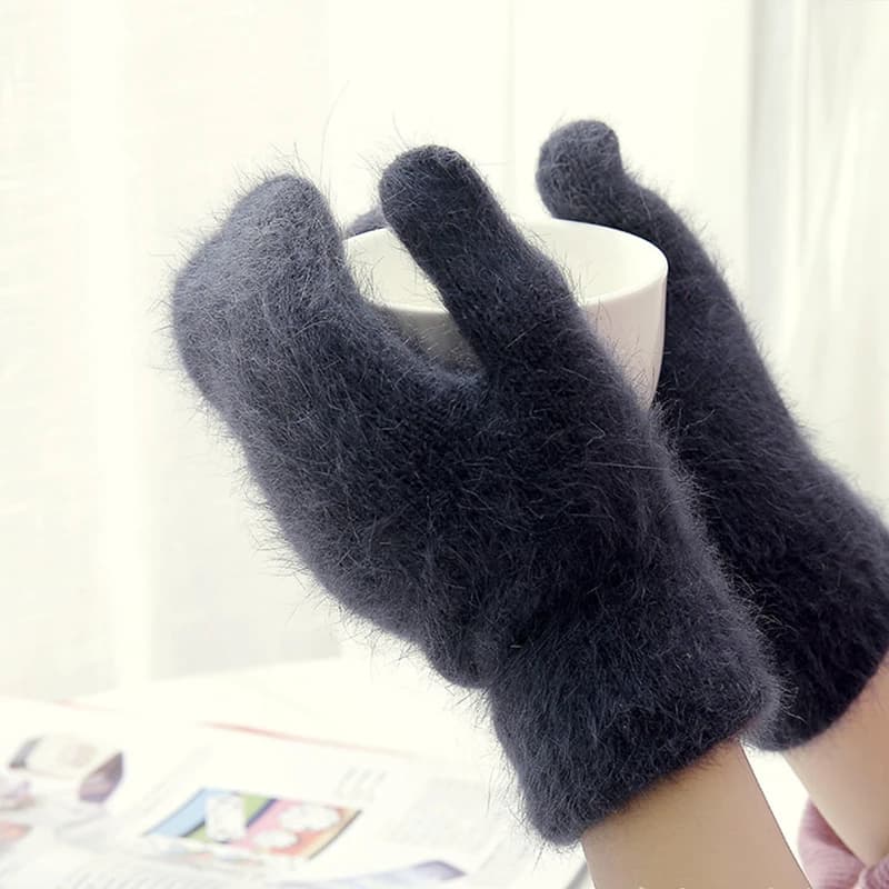 Rabbit Wool Full Fingers Gloves For Men Women Korean Winter Warm Mittens Gloves Ladies Solid Color Thicken Five Finger Gloves