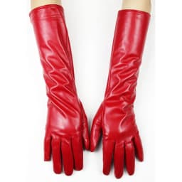 Women's 38 CM Long Fashion Color Leather Sheepskin Gloves with Velvet Lining Warm Finger Gloves for Autumn And Winter