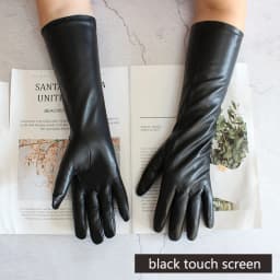 Women's 38 CM Long Fashion Color Leather Sheepskin Gloves with Velvet Lining Warm Finger Gloves for Autumn And Winter