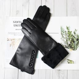Women's 38 CM Long Fashion Color Leather Sheepskin Gloves with Velvet Lining Warm Finger Gloves for Autumn And Winter