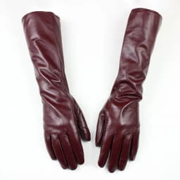 Women's 38 CM Long Fashion Color Leather Sheepskin Gloves with Velvet Lining Warm Finger Gloves for Autumn And Winter