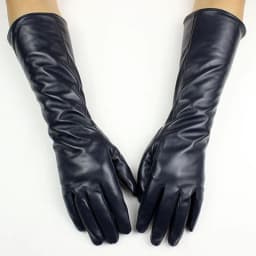 Women's 38 CM Long Fashion Color Leather Sheepskin Gloves with Velvet Lining Warm Finger Gloves for Autumn And Winter