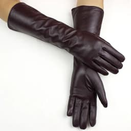 Women's 38 CM Long Fashion Color Leather Sheepskin Gloves with Velvet Lining Warm Finger Gloves for Autumn And Winter